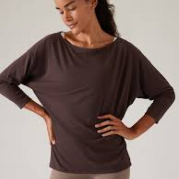 Athleta Women's Brown XXS Ease In Oversized 3/4 Sleeve Activewear Stretch Top - Picture 1 of 15